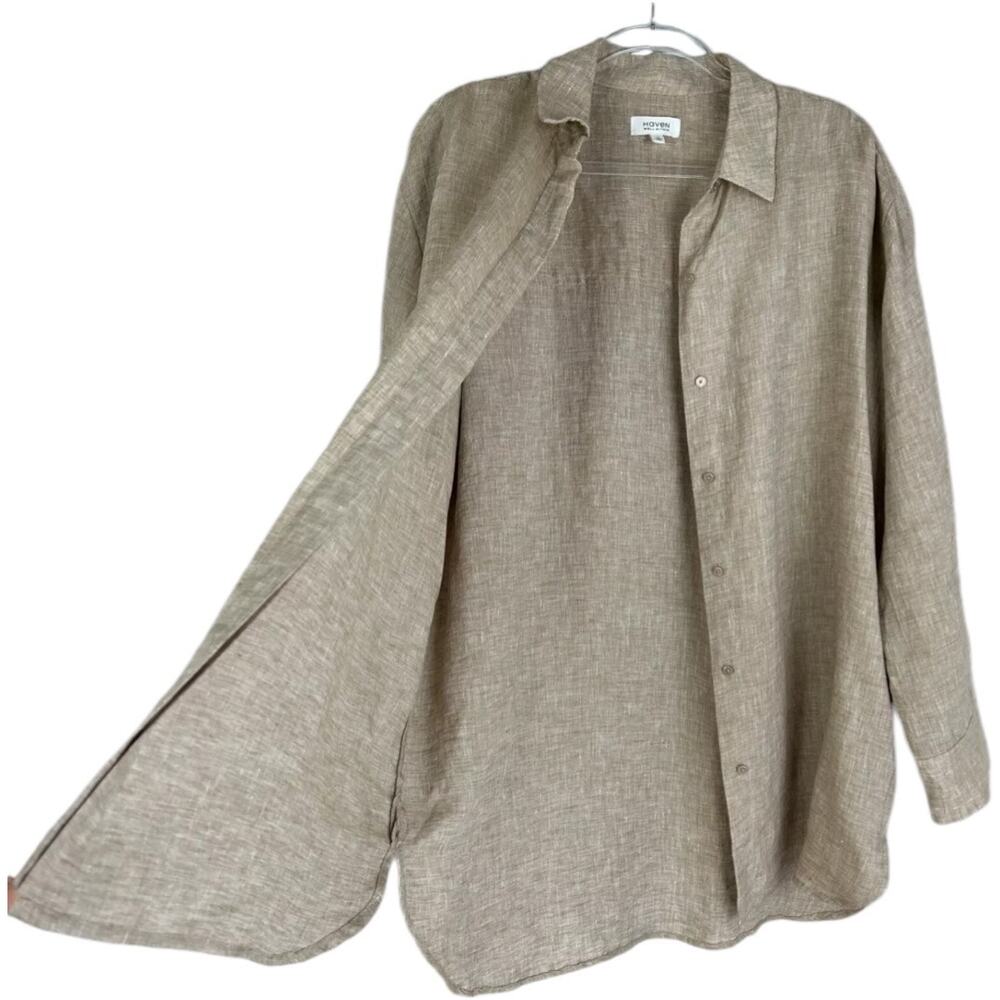 Haven Well Within, 100% Linen Oversized Button Down, Oatmeal, Lagenlook, Size XS